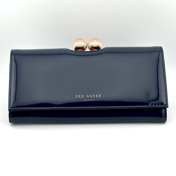 Ted Baker Leather Navy Rosylea Bobble Wallet With Rosegold Kisslock - Picture 1 of 16